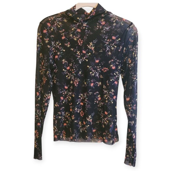 AFRM Black Semi-Sheer Floral Mesh Top Medium - Picture 2 of 10